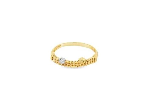 18K Yellow Gold Textured Ring with Dual Carved Beads (Yellow & White Gold)